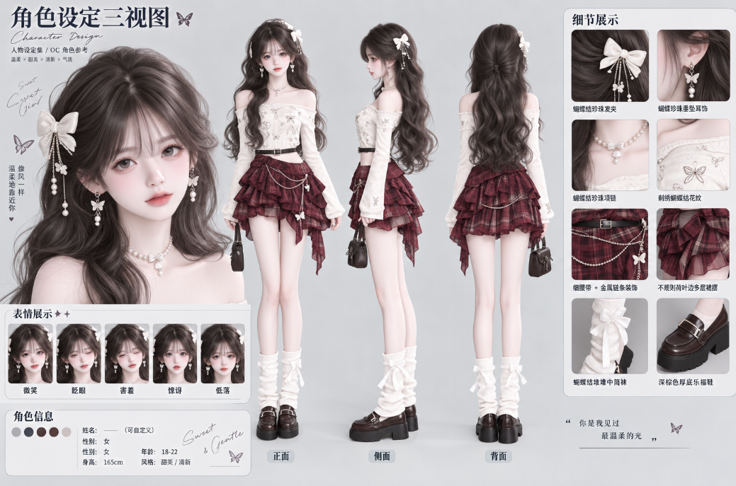 可爱甜美风格｜女主角色三视图穿搭设定 · 2