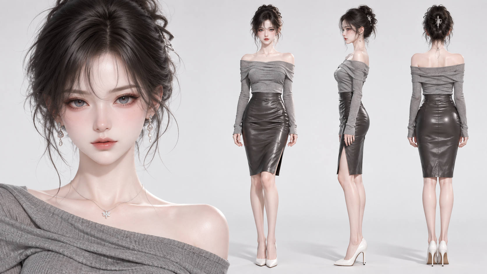 冷艳感直接拉满！4套AI漫剧女主人设三视图分享 · 2 灰调轻熟御姐风
