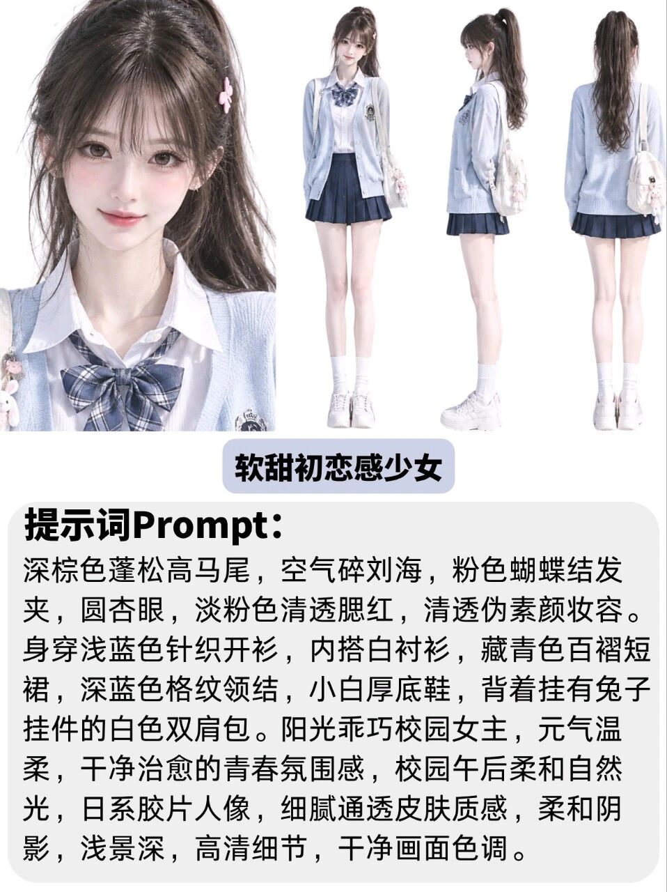 谁能拒绝甜妹！私藏的4组甜美感漫剧女主角色设定图（附完整提示词） · 软甜初恋感少女