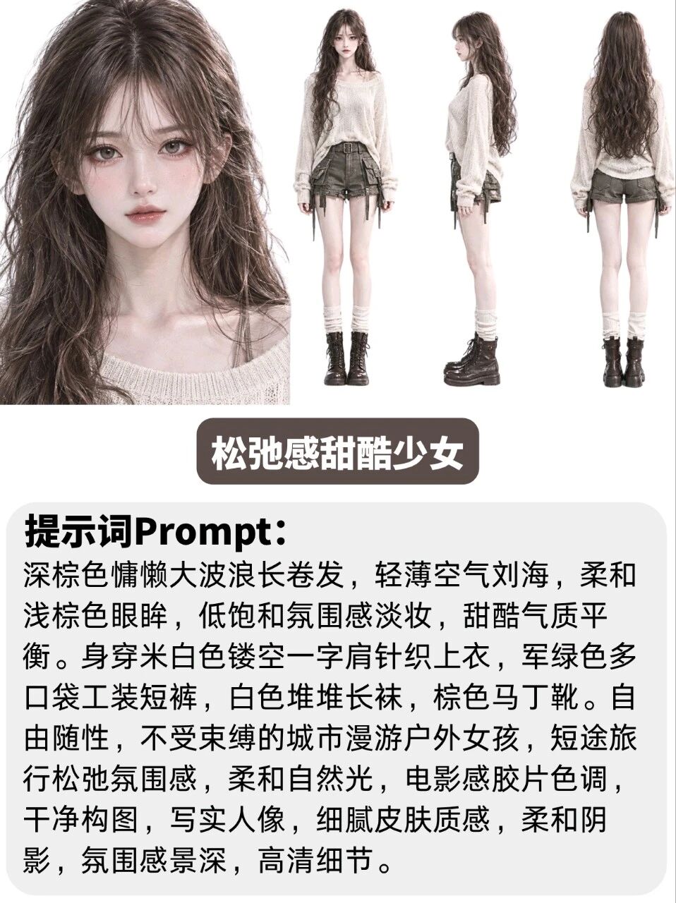 谁能拒绝甜妹！私藏的4组甜美感漫剧女主角色设定图（附完整提示词） · 松弛感甜酷少女