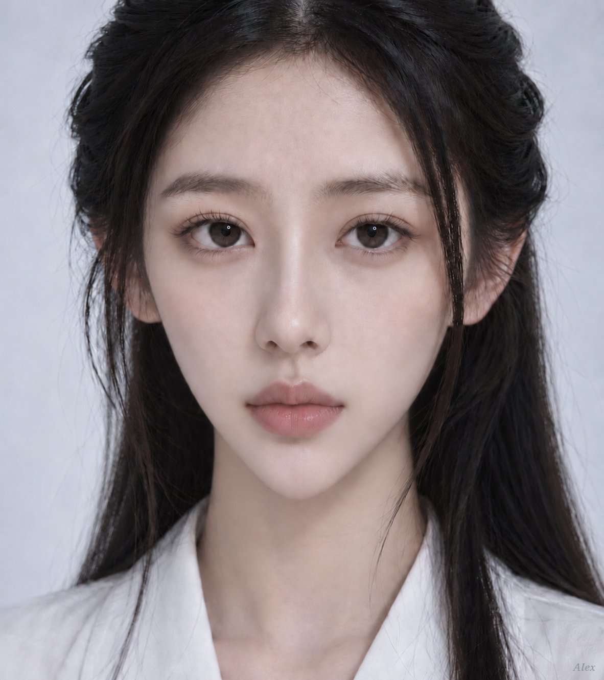 杏眼、高鼻梁、丰唇、高颧骨与小V脸叠在一起