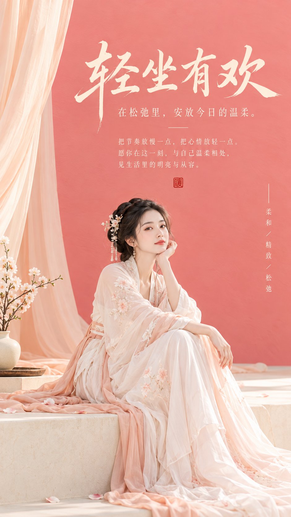 GPT Image 2.5生成东方美学海报：轻坐有欢。