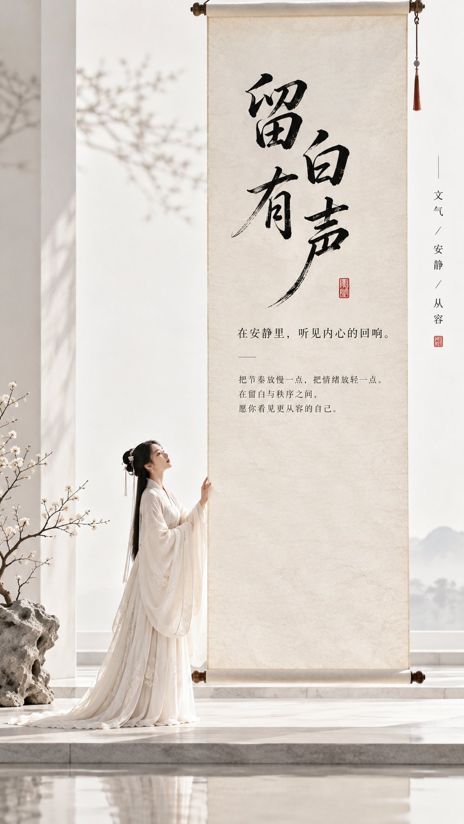 GPT Image 2.5生成美学海报：留白有声。