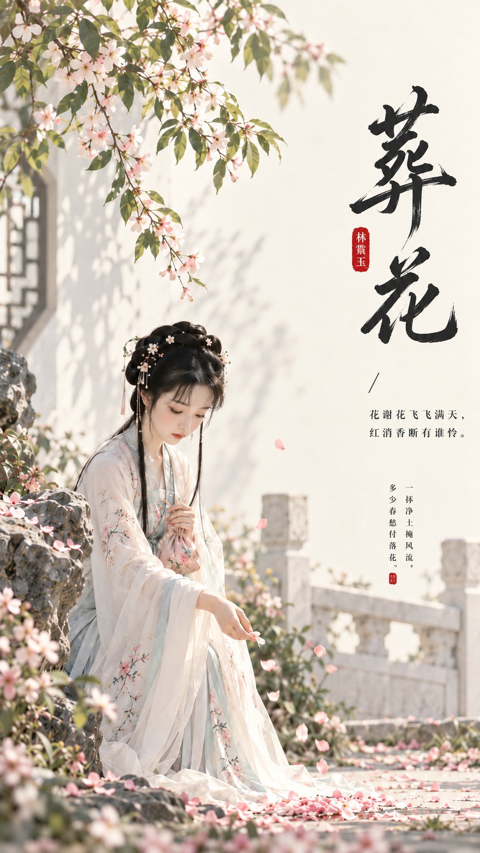 Image 2.5生成东方美学海报：葬花。